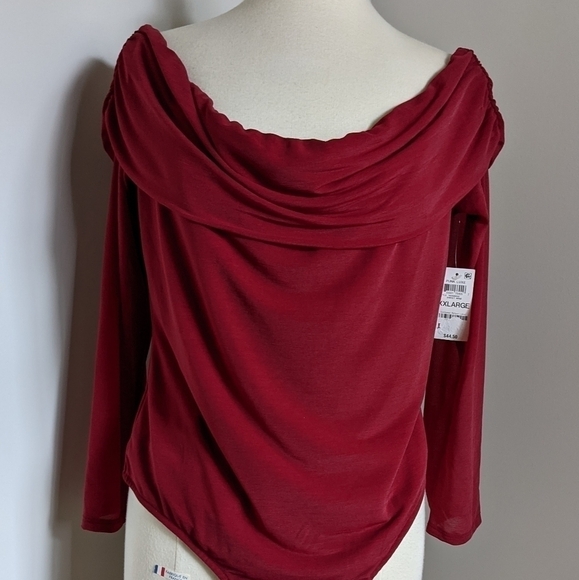 Nwt Bar III Off the shoulder Chiffon Bodysuit Maroon XXL - Picture 8 of 12
